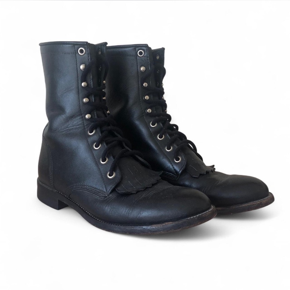 JUSTIN Black Leather Vintage Roper Boots Size 8.5
